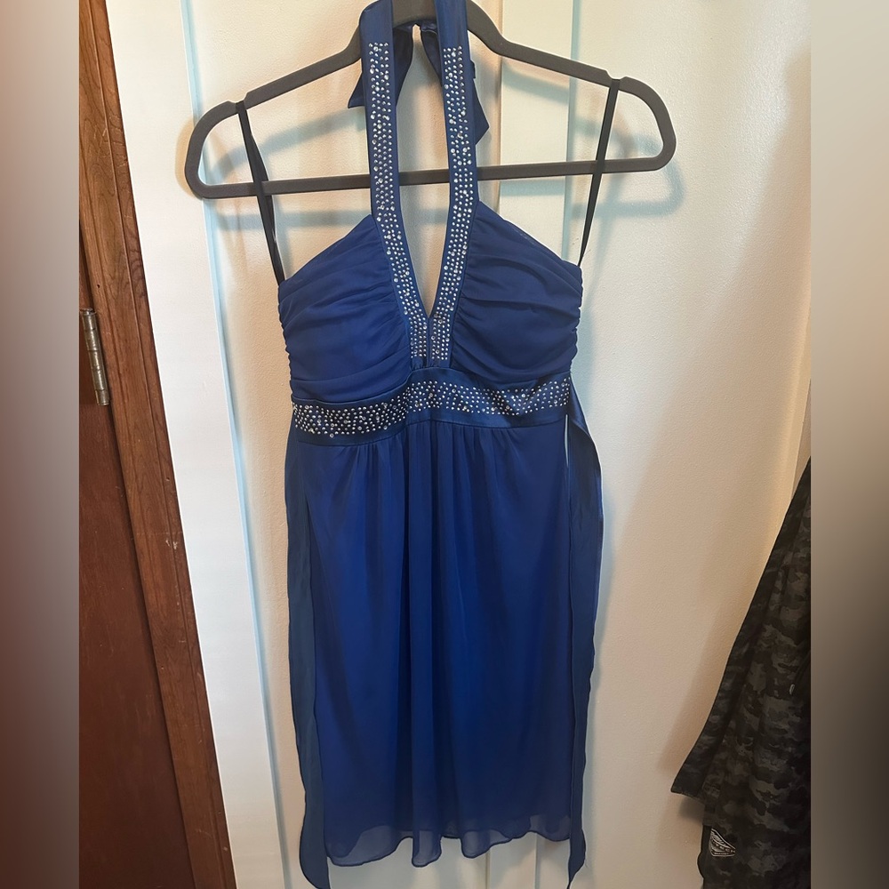 Blue mid length dress with gems